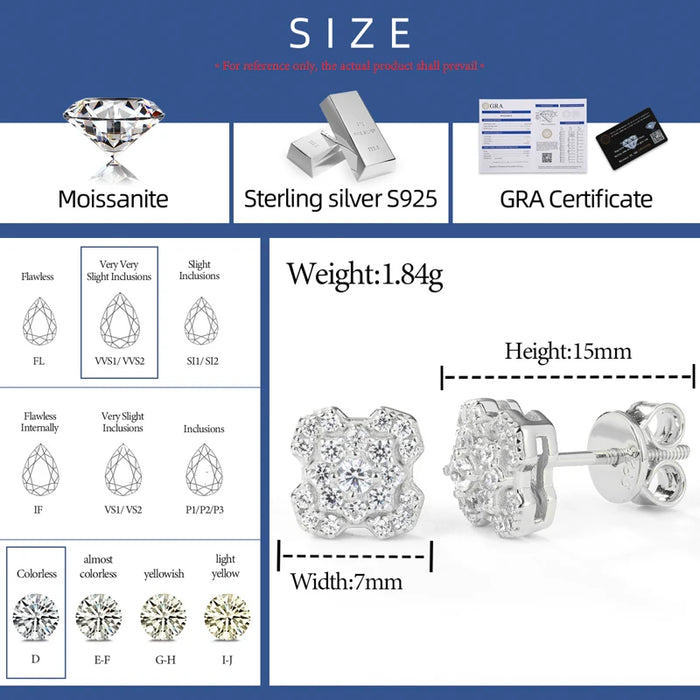 S925 Moissanite Snowburst Cluster Stud Earrings - Different Drips