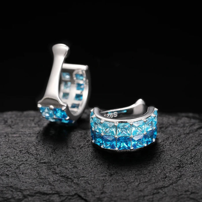 S925 Blue Baguette Moissanite Huggie Earrings - Different Drips
