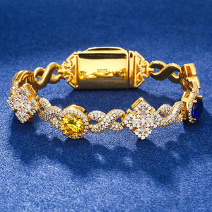 Infinity-Link Bracelet with Canary & Sapphire-Blue Rounds, Cross Center - Different Drips