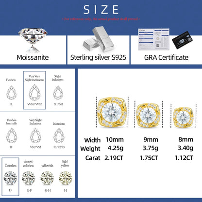 S925 Moissanite Diamond Cushion Halo Stud Earrings - Different Drips