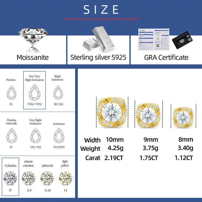 S925 Moissanite Diamond Cushion Halo Stud Earrings - Different Drips