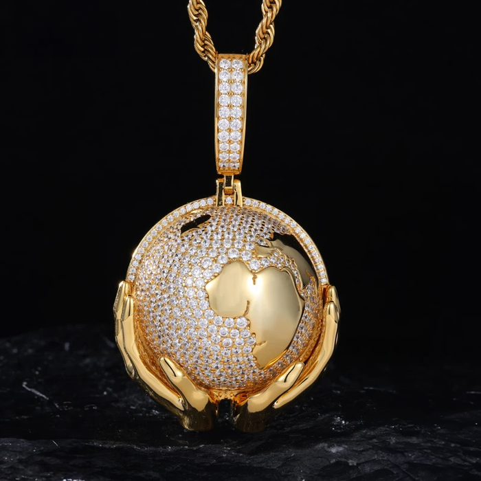 S925 Moissanite Globe in Hands Pendant - Different Drips