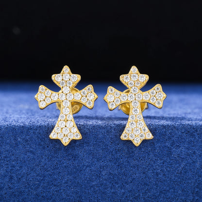 S925 Moissanite Diamond Flared Cross Earrings - Different Drips
