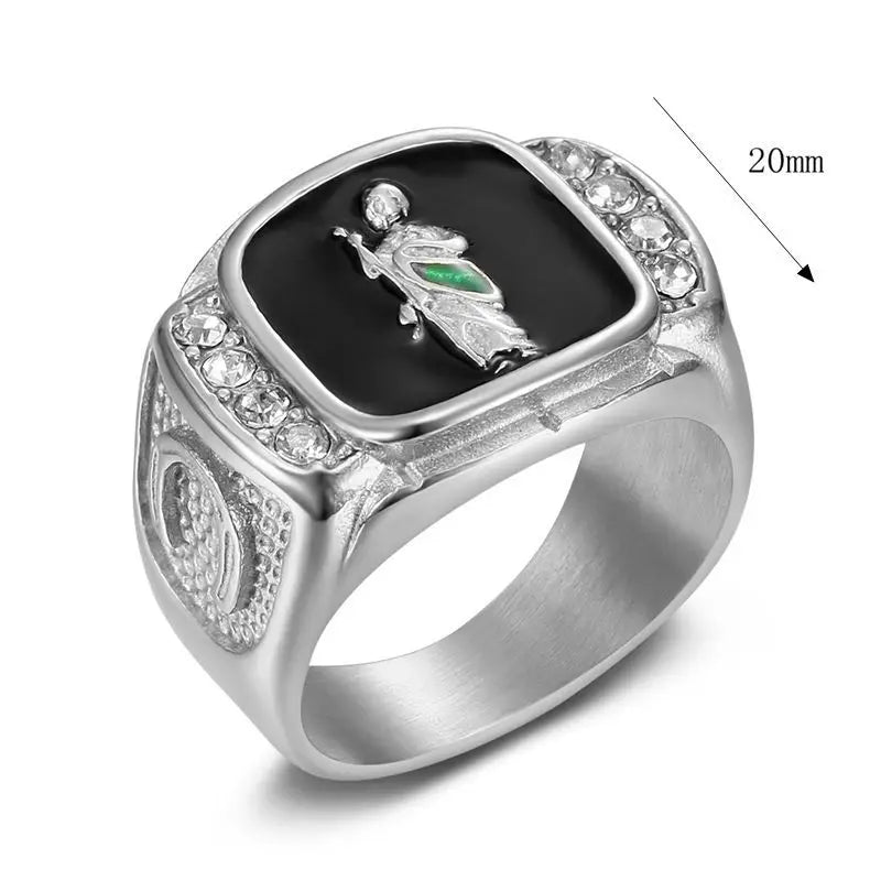 San Judas Black Enamel Signet Ring - Different Drips