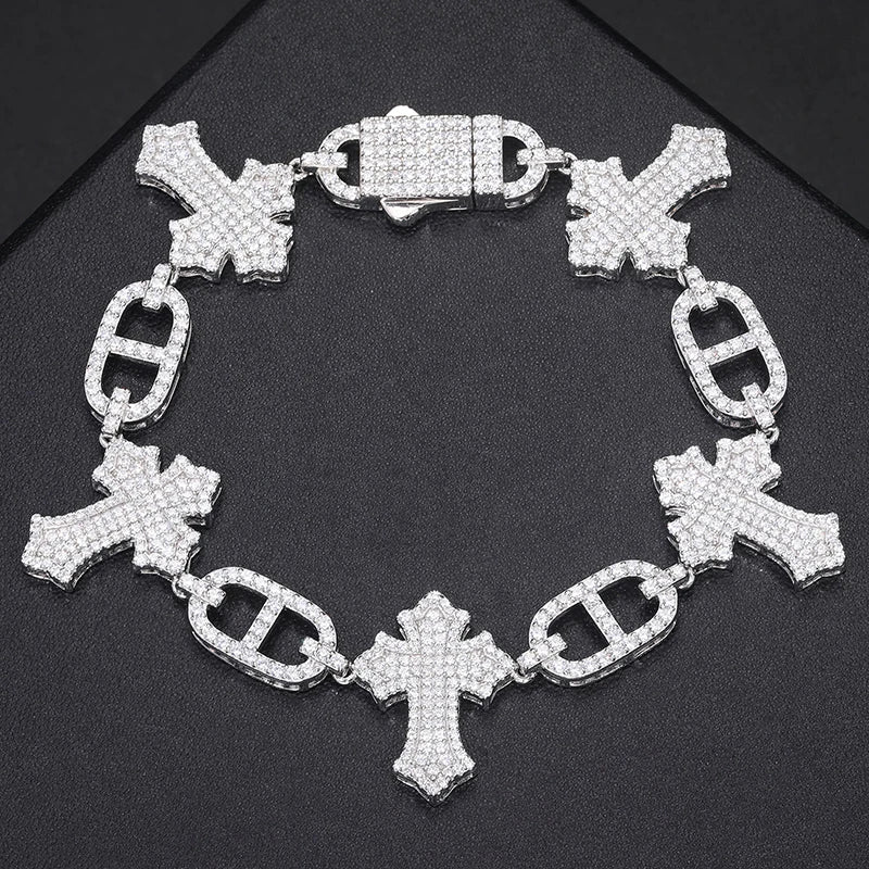 S925 Moissanite Mariner Cross Stationed Bracelet - Different Drips