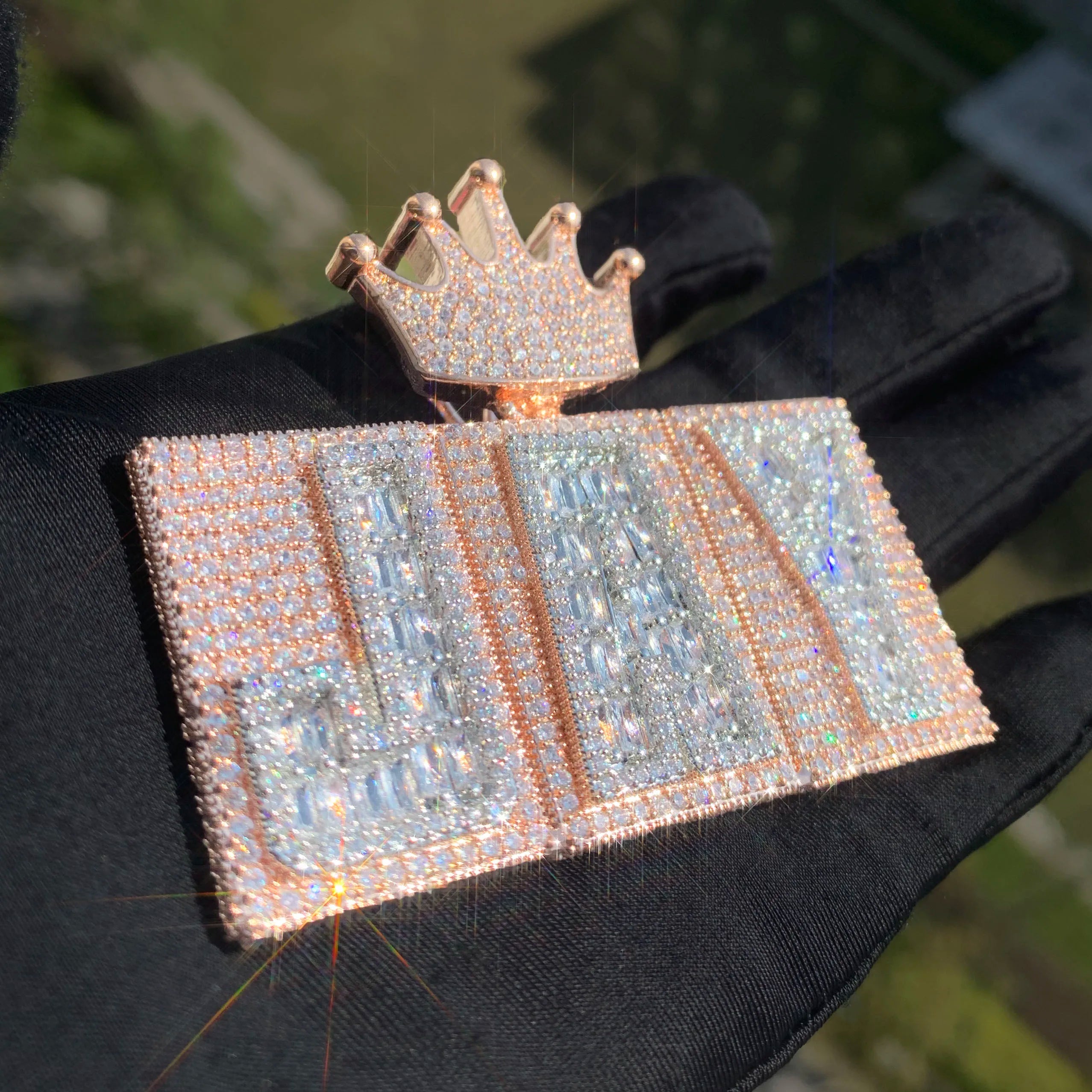 Rigid Crowned Baguette Custom Letter Pendant - Different Drips