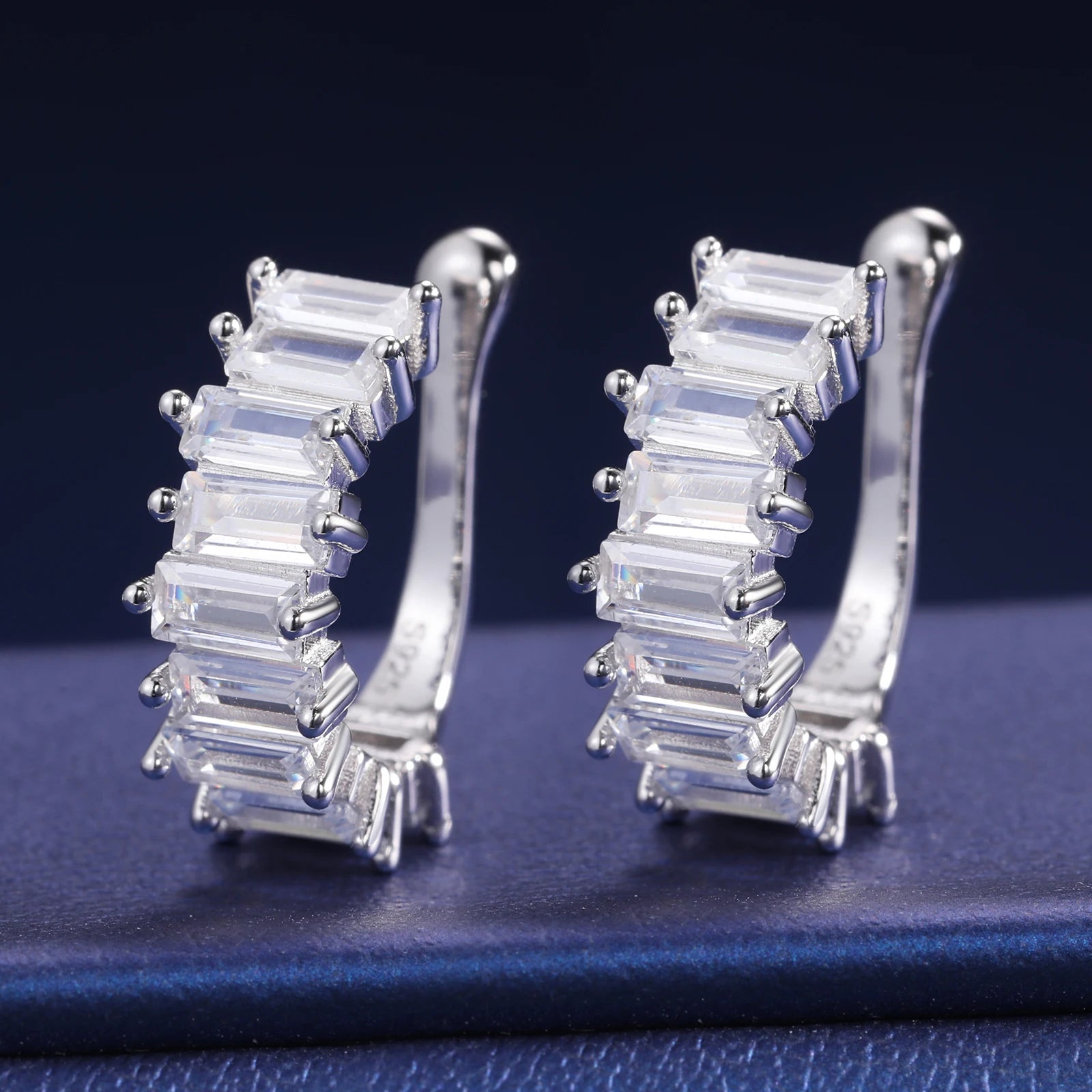 S925 Moissanite Baguette Huggie Earrings - Different Drips