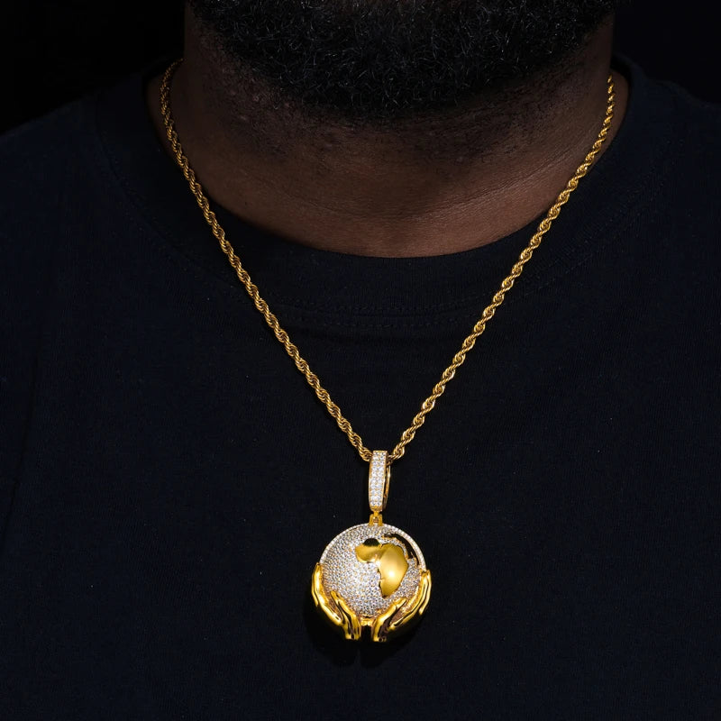 S925 Moissanite Globe in Hands Pendant - Different Drips