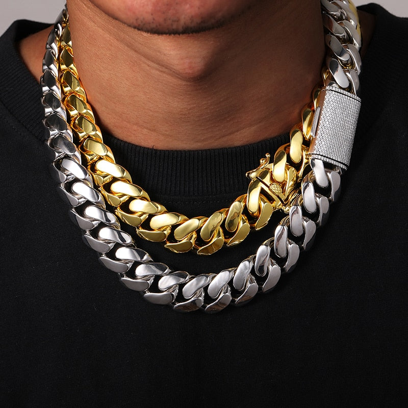 20mm Solid 18k Miami Cuban Link Chain w/Iced Clasp - Different Drips