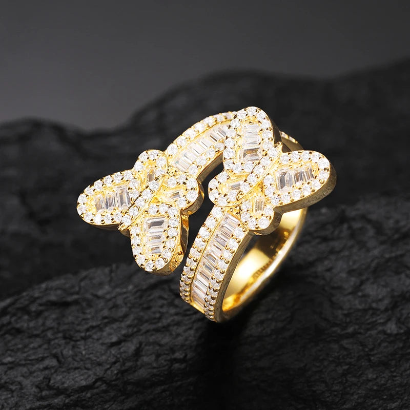 S925 Moissanite Baguette Butterfly Ring - Different Drips