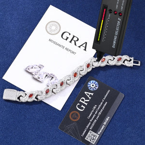 925 Sterling Silver Iced Out Moissanite Red Crimson Eye Design Bracelet - Different Drips