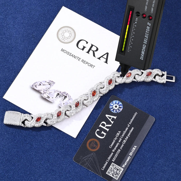 925 Sterling Silver Iced Out Moissanite Red Crimson Eye Design Bracelet - Different Drips