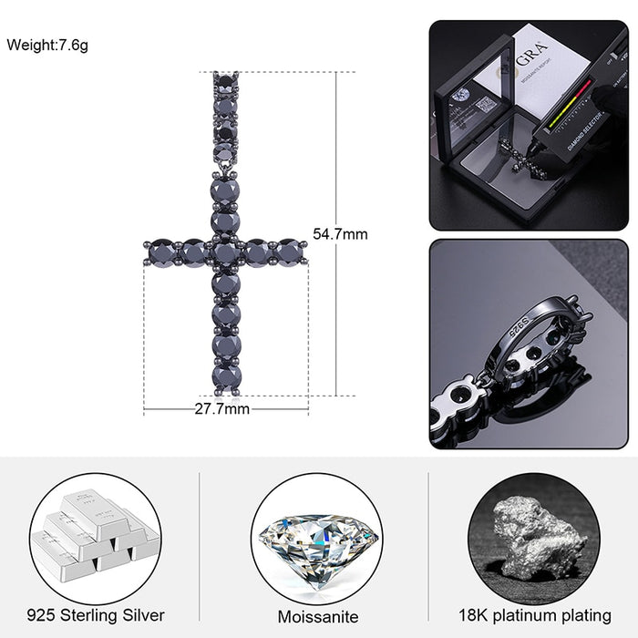 S925 Black Moissanite Cross Pendant - Different Drips
