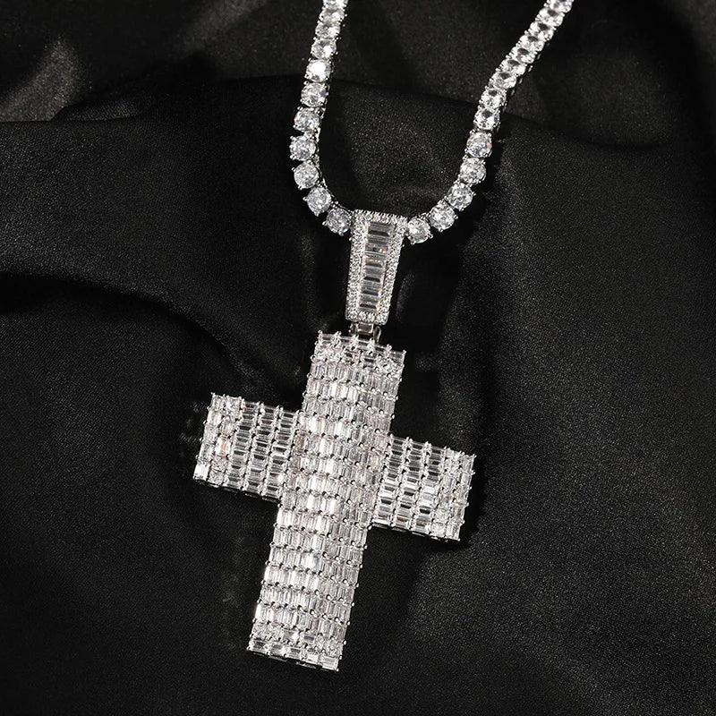 Iced Out Baguette Cross Pendant - Different Drips