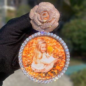 Rose Bail Large Round Custom Photo Pendant - Different Drips