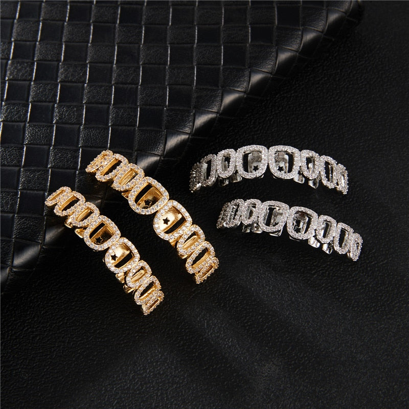 Iced Hollow Rounded Open Face Grillz - Different Drips
