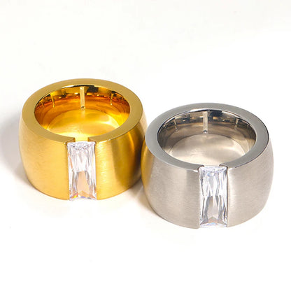 Round Cut Solitaire Wide Band Signet Ring - Different Drips