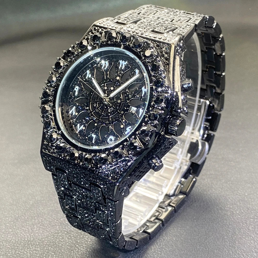 Fully Iced Green Arabic Numeral Watch - Different Drips