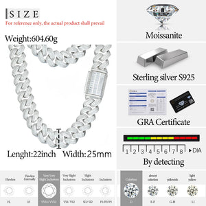 25mm S925 Moissanite Baguette Cuban Link Chain - Different Drips