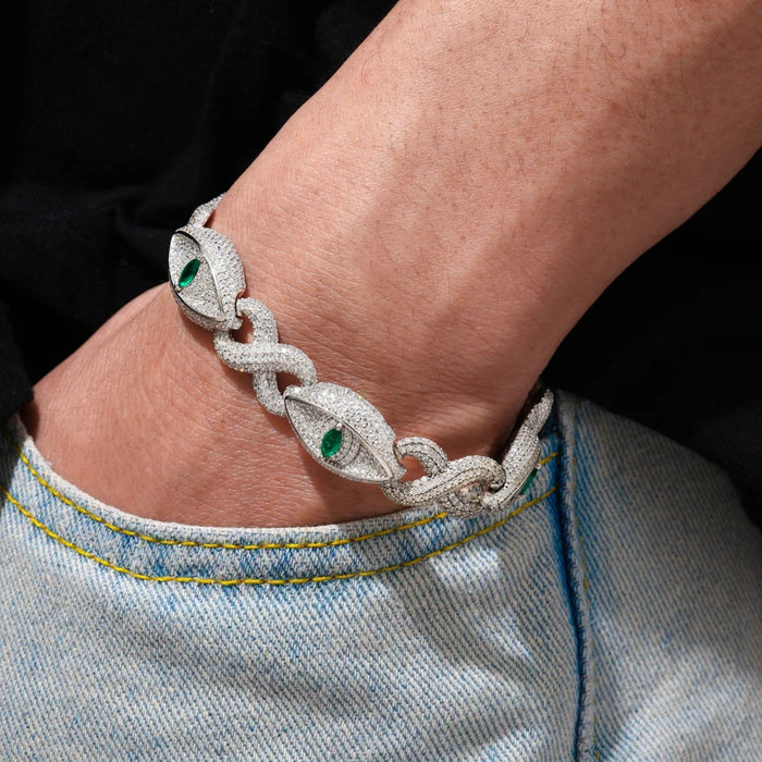 S925 Moissanite Evil Eye Cuban Link Bracelet - Different Drips