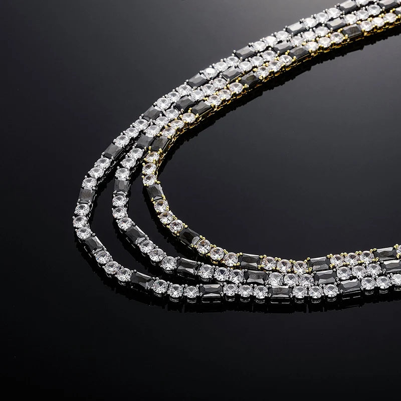 Black Baguette White Round Stone Tennis Chain