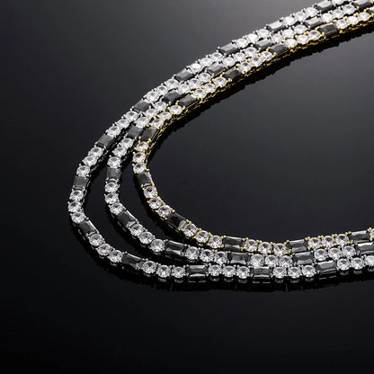 Black Baguette White Round Stone Tennis Chain