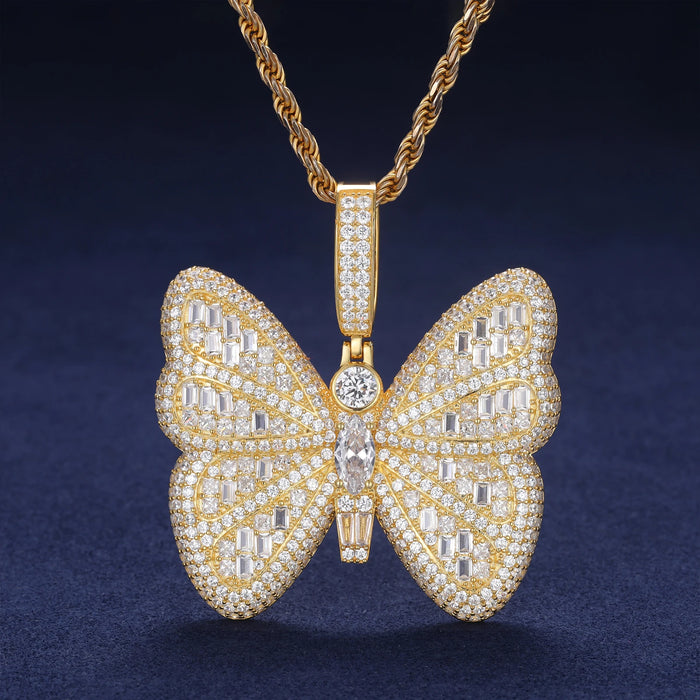 S925 Moissanite Baguette Diamond Butterfly Pendant - Different Drips