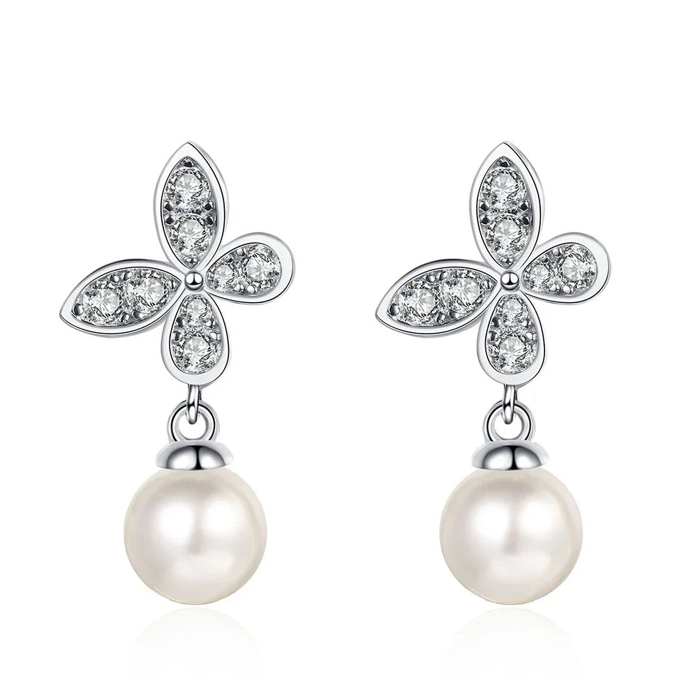 Women's S925 Moissanite Diamond Pearl Butterfly Earrings - Different Drips