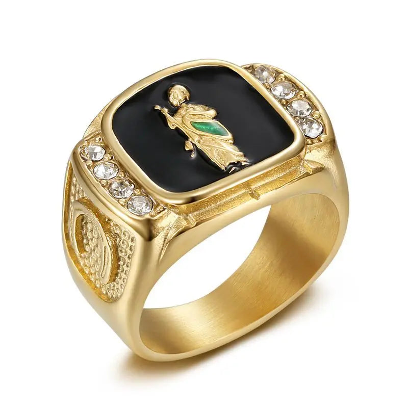 San Judas Black Enamel Signet Ring - Different Drips