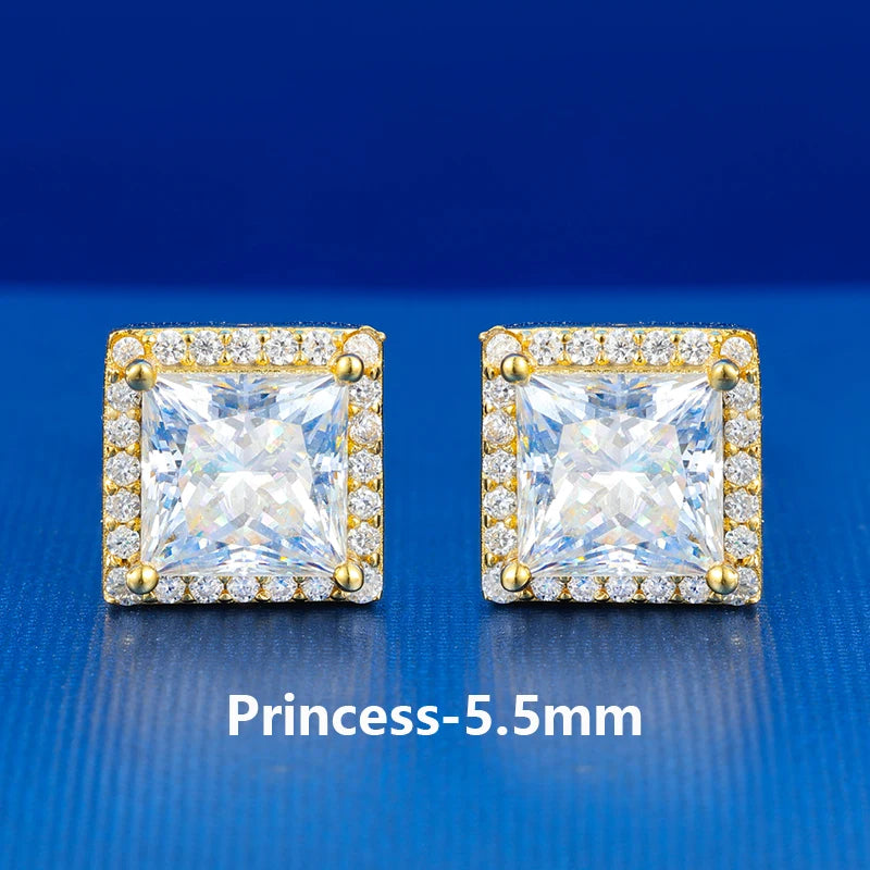 S925 Moissanite Princess Cut Square Stud Earrings - Different Drips