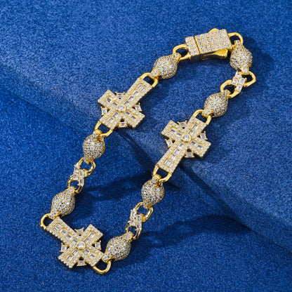 S925 Moissanite Baguette Cross Infinity Ball Link Bracelet - Different Drips