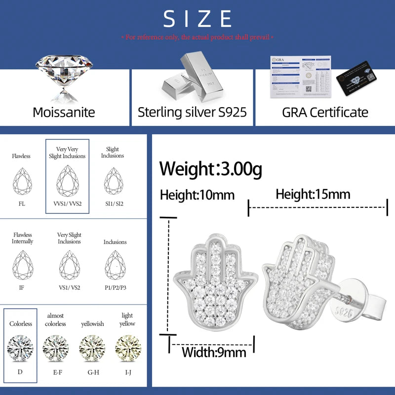 S925 Iced Hamsa Moissanite Stud Earrings - Different Drips