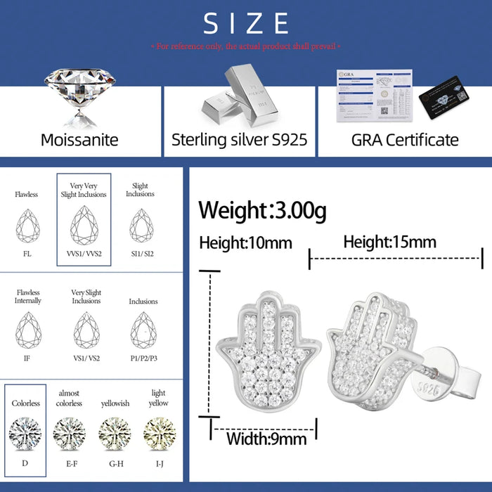 S925 Iced Hamsa Moissanite Stud Earrings - Different Drips