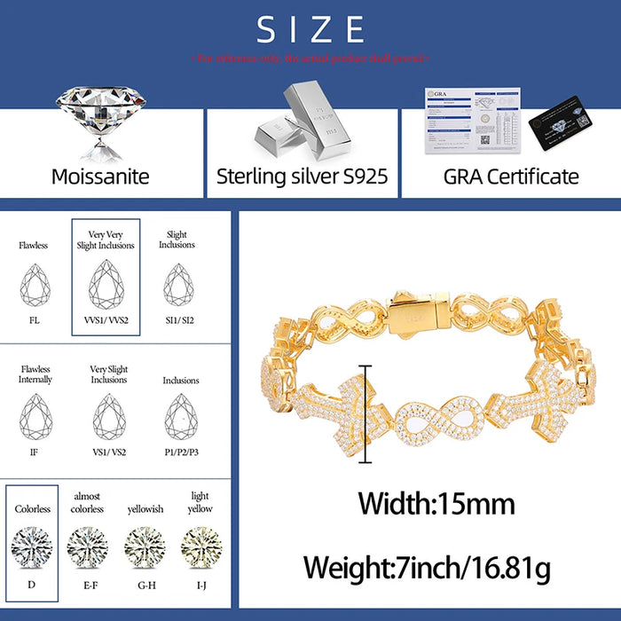 S925 Moissanite Diamond Royal Cross Link Infinity Bracelet - Different Drips
