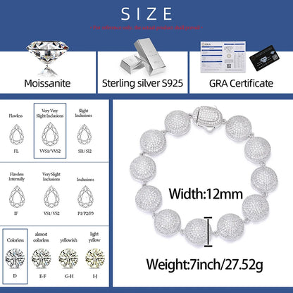 12mm S925 Moissanite Pave Round Link Bracelet - Different Drips