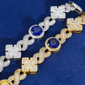 Infinity-Link Bracelet with Canary & Sapphire-Blue Rounds, Cross Center - Different Drips