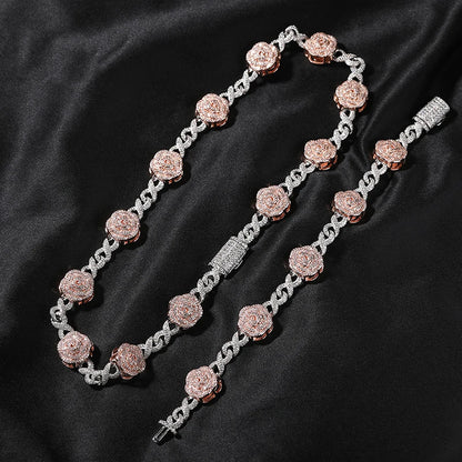 Iced Rose Flower Infinity Link Chain