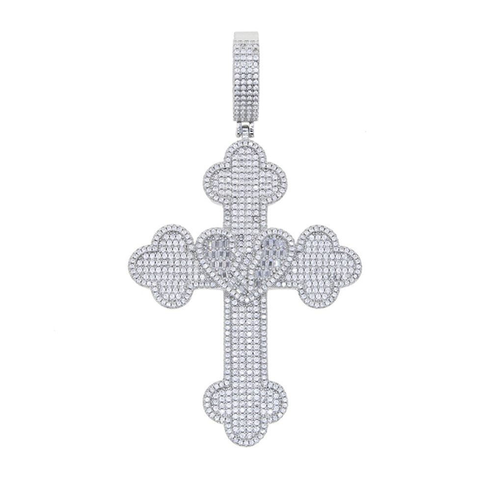 Iced Baguette Heart Cross Pendant - Different Drips