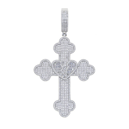 Iced Baguette Heart Cross Pendant - Different Drips