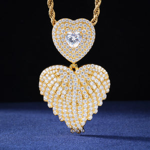 S925 Moissanite Angel Wing Heart Pendant - Different Drips