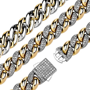 9-14mm Two-Tone Cuban Link Bracelet - Different Drips