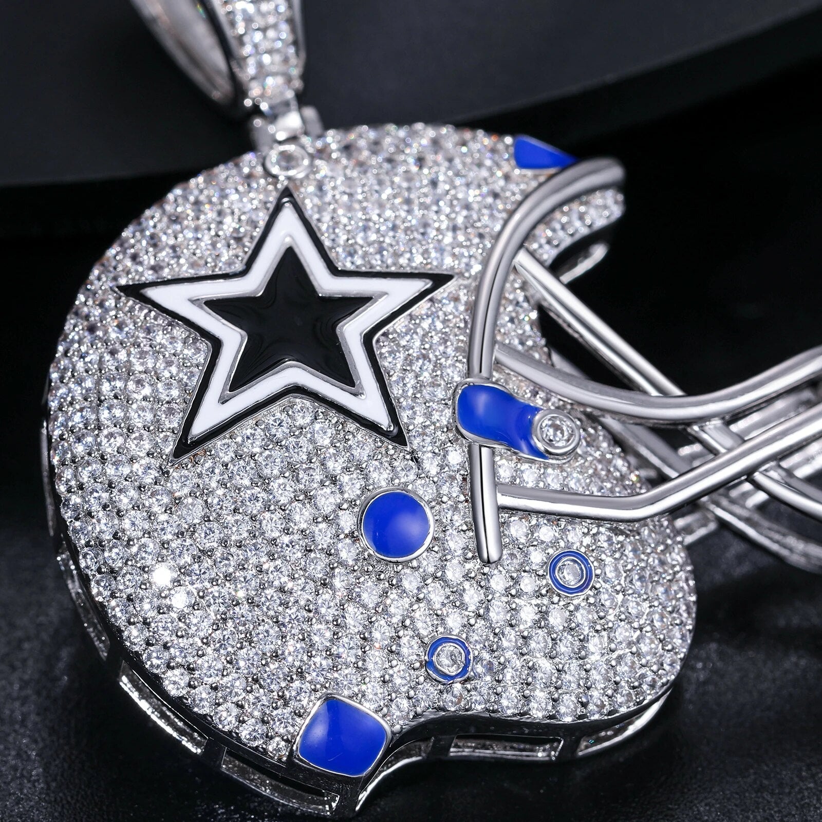 S925 Moissanite Dallas Football Helmet Pendant - Different Drips