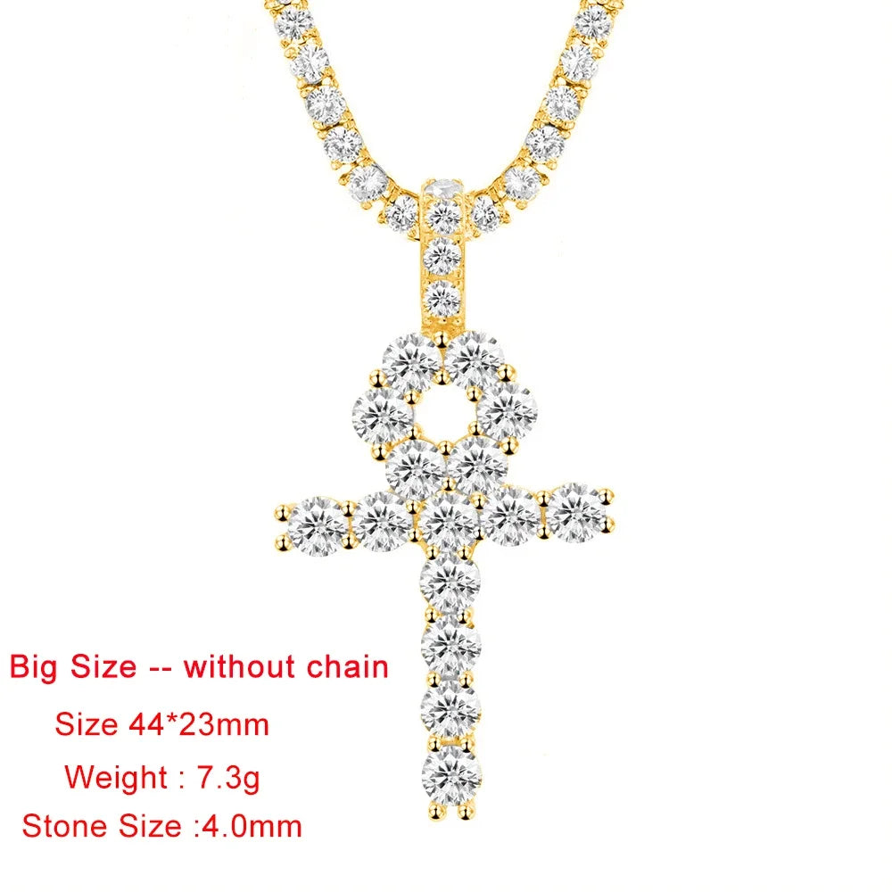 4mm Women's S925 Moissanite Ankh Cross Pendant - Different Drips