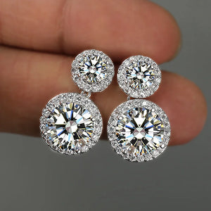 Women's S925 Moissanite Double Round Cut Halo Diamond Stud Earrings - Different Drips