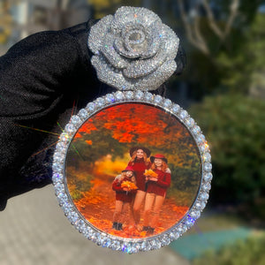 Rose Bail Large Round Custom Photo Pendant - Different Drips