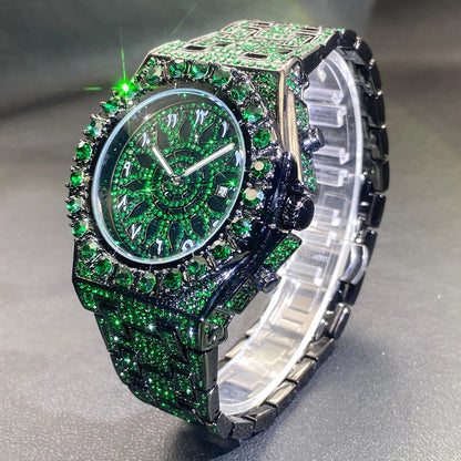 Fully Iced Green Arabic Numeral Watch - Different Drips