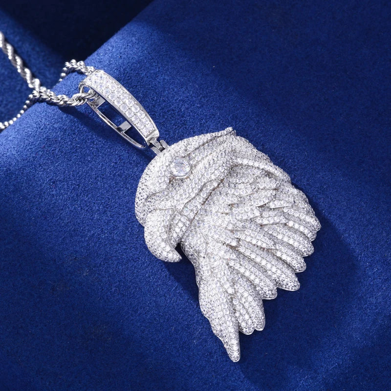 925 Sterling Silver Iced Out Bald Eagle Moissanite Pendant - Different Drips