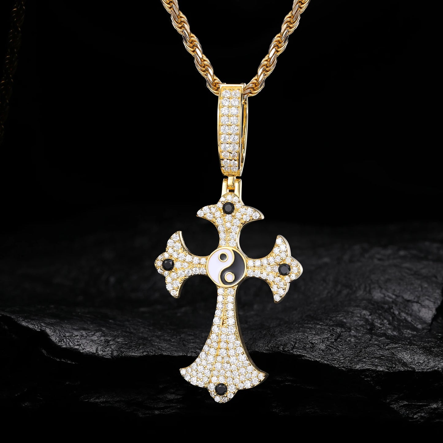 S925 Moissanite Tai Chi Ying Yang Cross Pendant - Different Drips