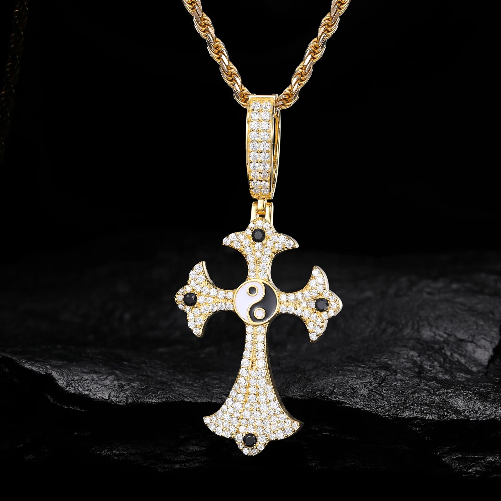 S925 Moissanite Tai Chi Ying Yang Cross Pendant - Different Drips
