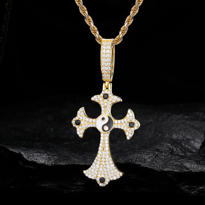 S925 Moissanite Tai Chi Ying Yang Cross Pendant - Different Drips